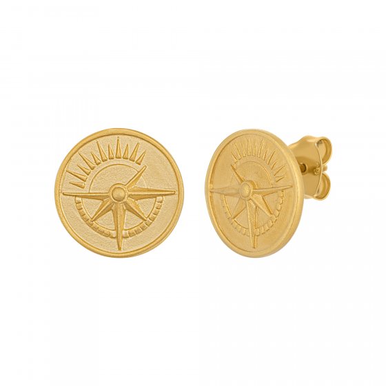Ohrstecker 925 Silber vergoldet Münze Kompass Sonne 