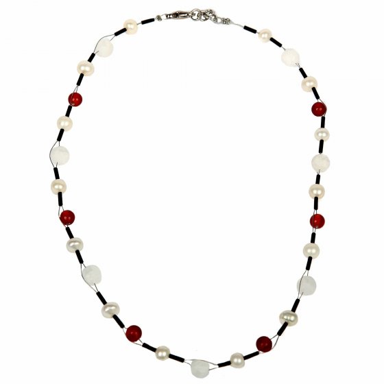 Collierkette Edelstahl Süßwasserperle, Karneol, Kristall 