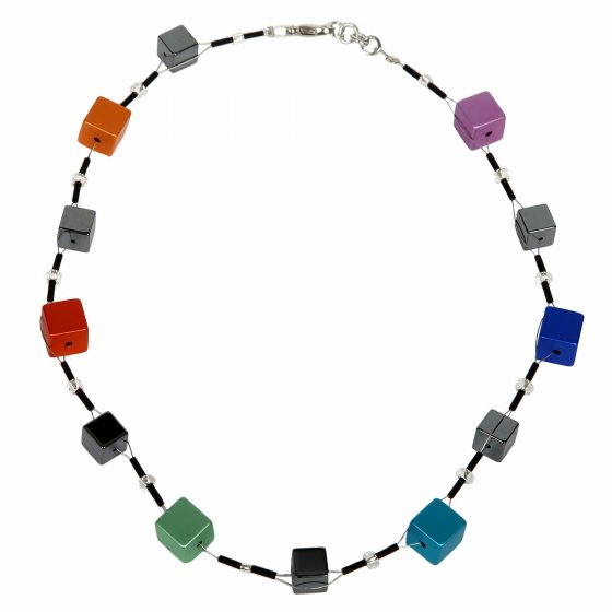 Collierkette Edelstahl Aluminium Hämitit Kristall mehrfarbig 