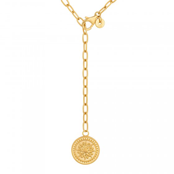 Collier 925 Silber Kette Y-Kette vergoldet Münze Sonne Karma 