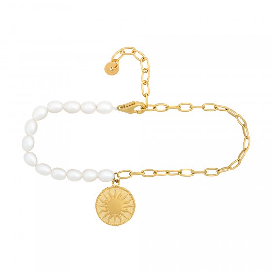 Armband 925 Silber Perlen Münze vergoldet Sonne Mond 