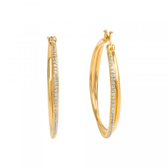 Ohrringe Silber 925 vergoldet mit weißen Zirkonia-Steinen 39mm Durchmesser 