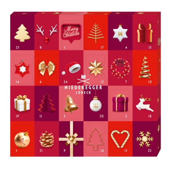 Niederegger Mini Glamour Adventskalender gefüllt mit Pralinen 168g 