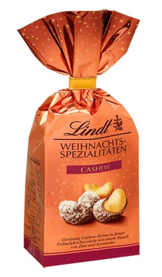 Lindt Cashew Kerne Vollmilchschokolade Weihnachts Spezialitäten 100g 