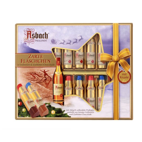 Asbach Weihnachtsfläschchen mit Kruste in Zartbitter Chocolade 250g 