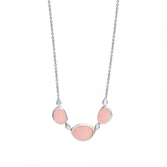 Halskette Silber 925 rhodiniert 42+3cm mit echtem Rosenquarz 