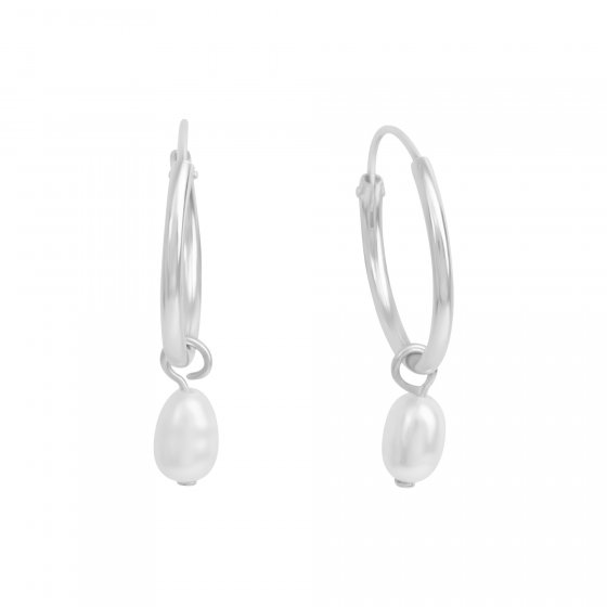 Creolen 925 Silber rhodiniert Perle weiß 