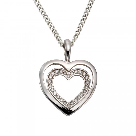 Halskette Gold 585 Herz-Anhänger 42/45cm lang mit 26 Brillanten zus. 0,11ct. 