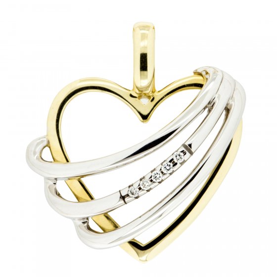 Anhänger 585 Gold zweifarbig Herz mit 5x Brillant 0,025ct. 