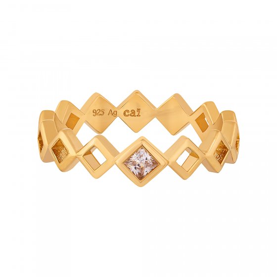 Ring 925 Silber vergoldet Rauten mit Zirkonia 