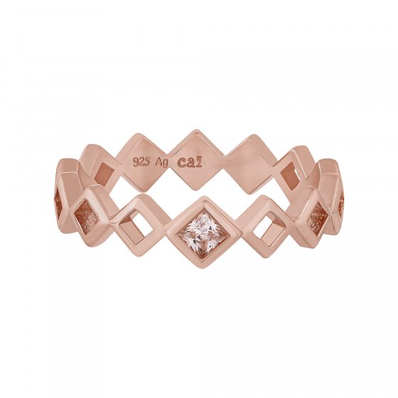 Ring 925 Silber rosévergoldet Rauten mit Zirkonia 