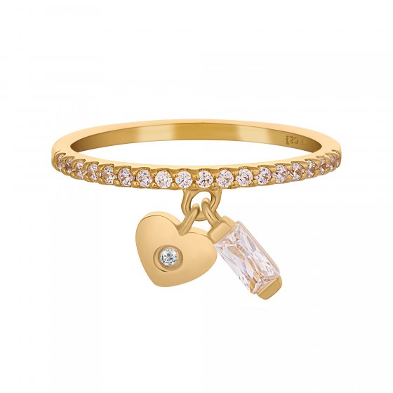 Ring 925 Silber vergoldet mit Anhängern Herz Zirkonia 