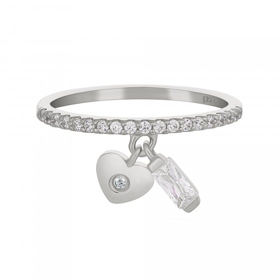 Ring 925 Silber rhodiniert mit Anhängern Herz Zirkonia 