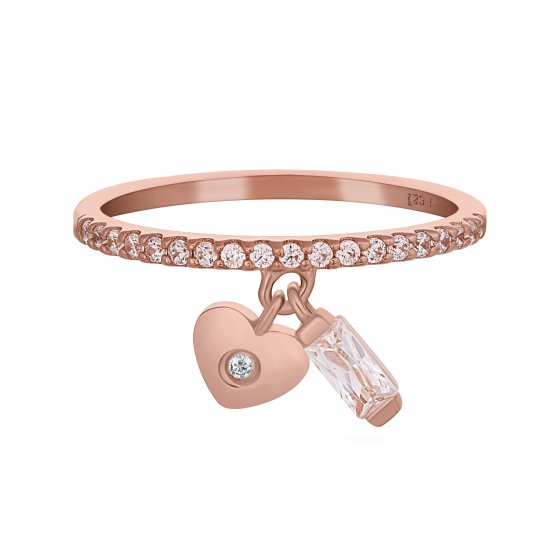 Ring 925 Silber rosévergoldet mit Anhängern Herz Zirkonia 