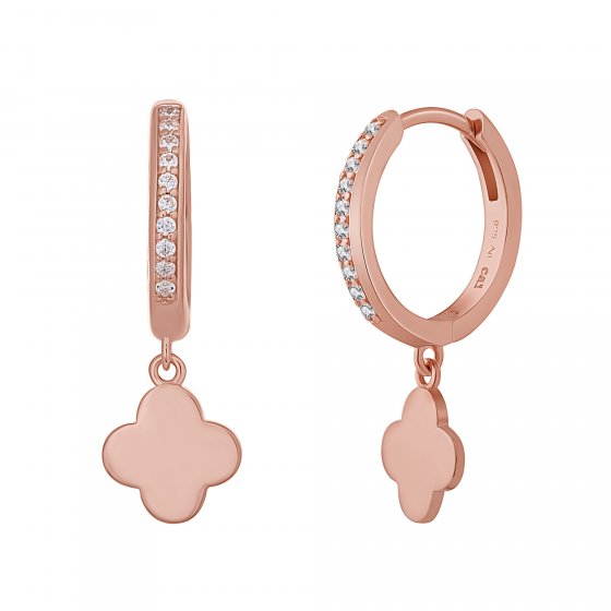 Creolen 925 Sterling Silber rosé vergoldet Kleeblatt Zirkonia 