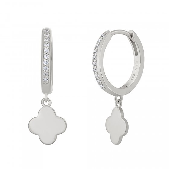 Creole 925 Sterling Silber rhodiniert Kleeblatt Zirkonia 