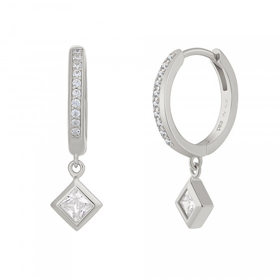 Creole 925 Sterling Silber rhodiniert Zirkonia Raute 