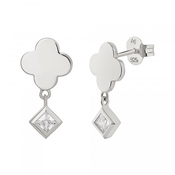 Ohrstecker 925 Sterling Silber rhodiniert Kleeblatt Zirkonia Anhänger 