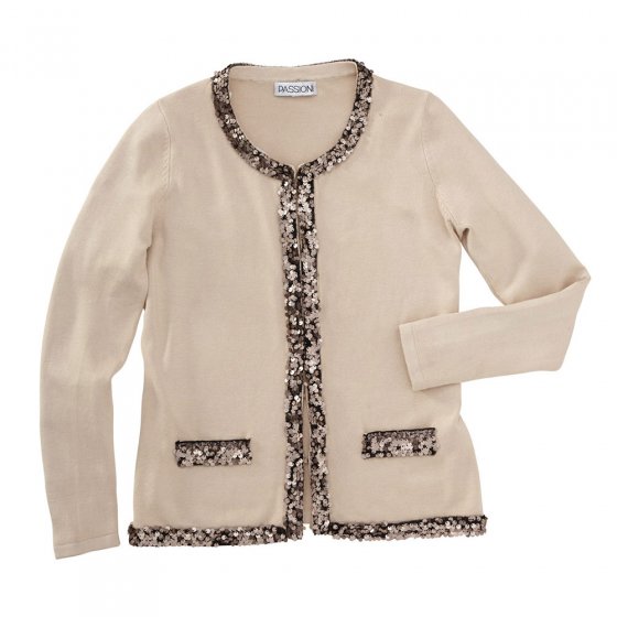 Cardigan mit Paillettenbesatz XXL | Beige