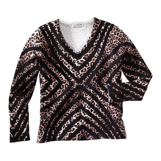 V-Pullover mit Animal-Print 