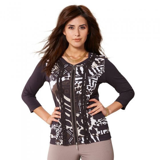 Jersey-Cardigan mit Ethno-Druck 