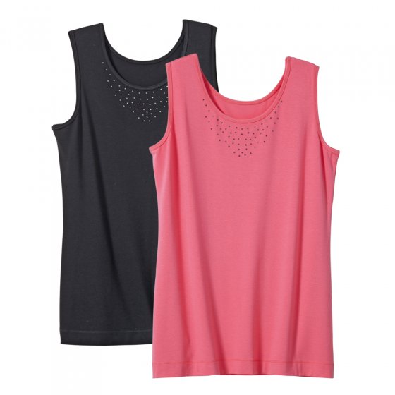 Tops,2er Pack, Ziersteine,XL XL | Pink#Black