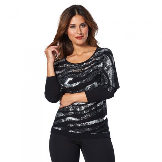 Pullover,Silber-folienprint,S S | Schwarz