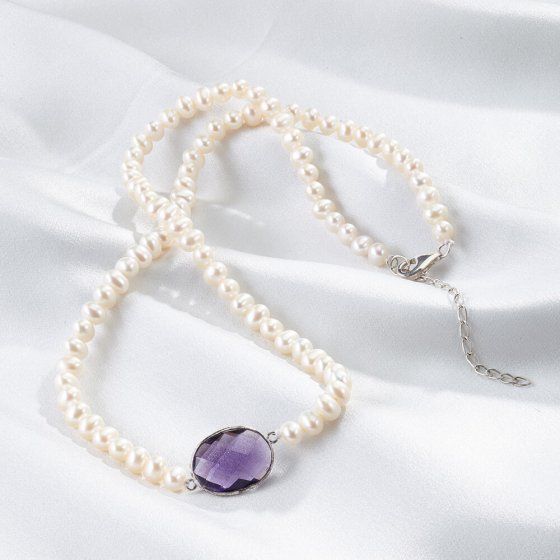 Perlencollier mit Amethyst