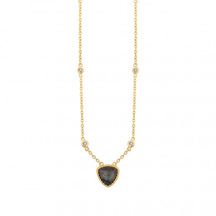 Collier 925 Silber vergoldet Dreieck Labradorit Weißtopas