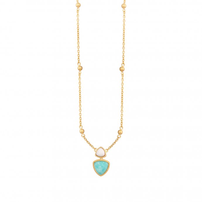 Collier 925 Silber vergoldet Dreiecke Amazonit & weißer Achat