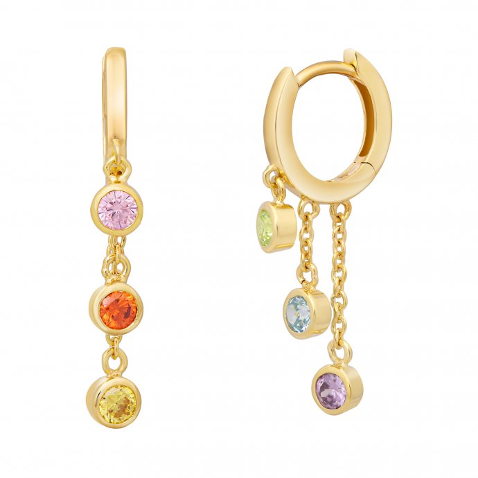 Creolen 925 Silber vergoldet Anhänger Zirkonia Rainbow