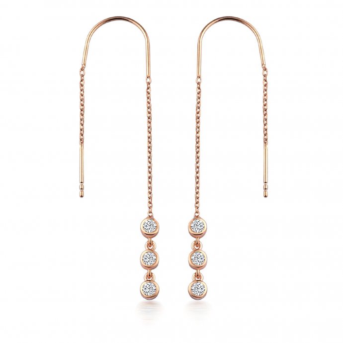 Ohrringe 925/- Sterling Silber rosevergoldet Glänzend 8cm Zirkonia Weiß