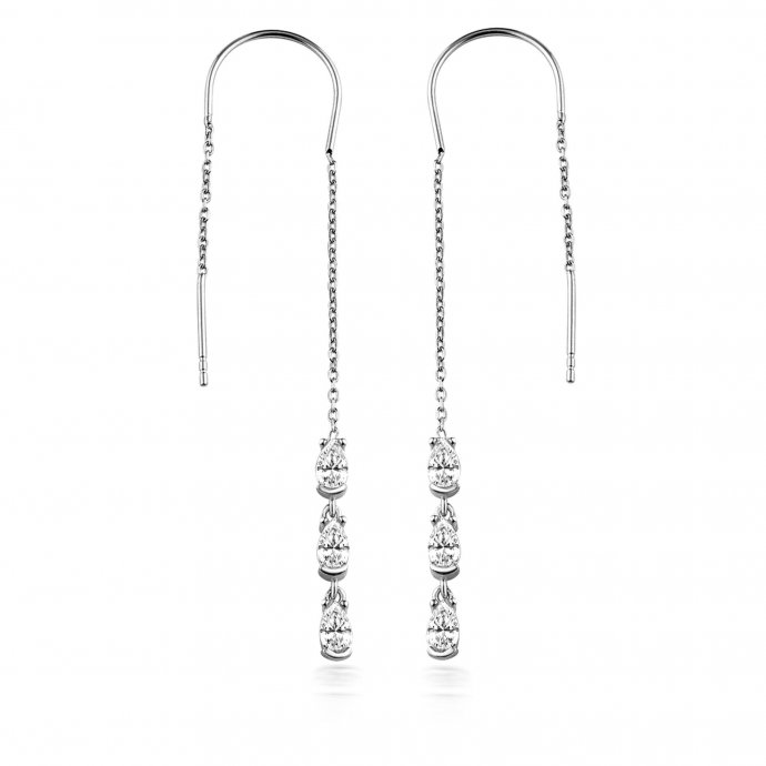 Ohrhänger 925/- Sterling Silber rhodiniert Glänzend 8cm Zirkonia Weiß