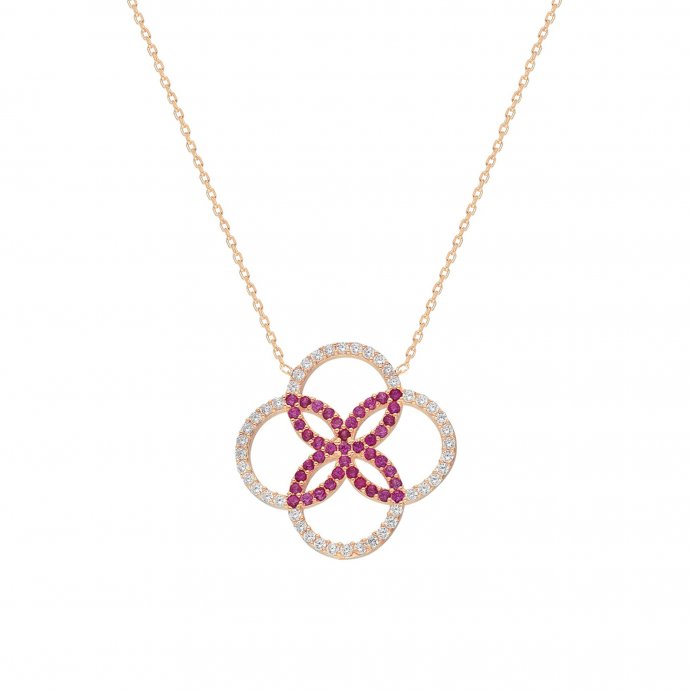 Kette 925 Sterling Silber vergoldet rot Glänzend 42+3cm Zirkonia Weiß