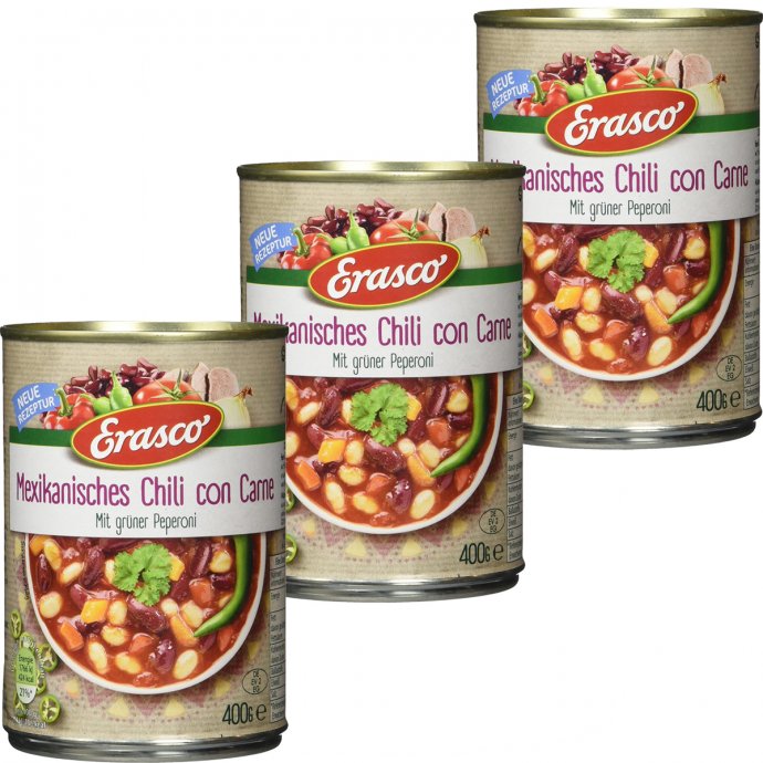 Erasco Mexikanisches Chili con Carne mit grüner Peperoni 400g 3er Pack