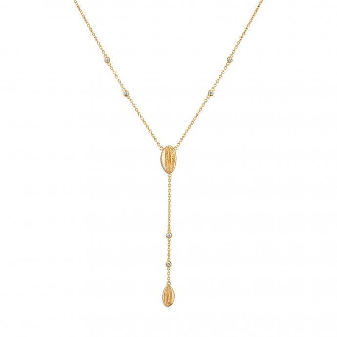 Halskette 925 Sterling Silber vergoldet Zirkonia Kauri Muschel Anhängern