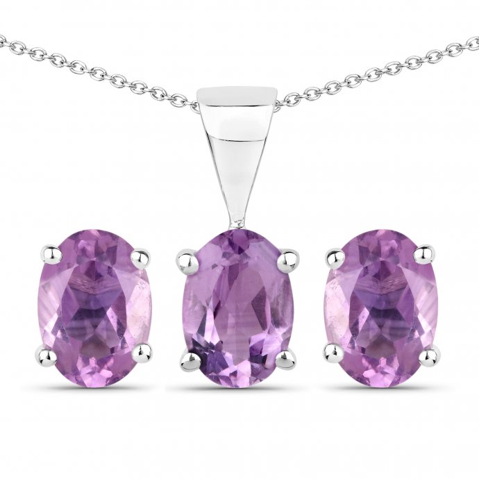 Schmuck-Set Silber 925 rhodiniert Ohrringe und Halskette mit echtem Amethyst