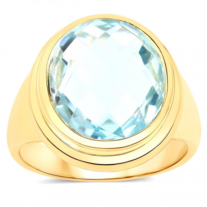 Ring 925-Sterling Silber vergoldet Glänzend Blautopas beh.Blau