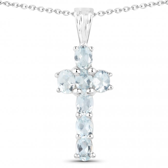 Anhänger mit Kette 925-Sterling Silber rhodiniert Glänzend  Aquamarine hellblau