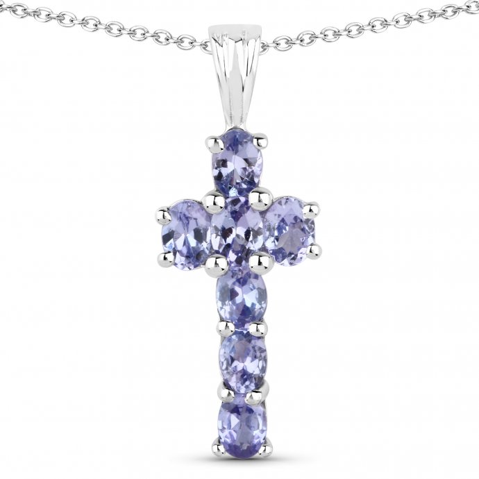 Anhänger mit Kette 925-Sterling Silber rhodiniert Glänzend  Tansanit violett