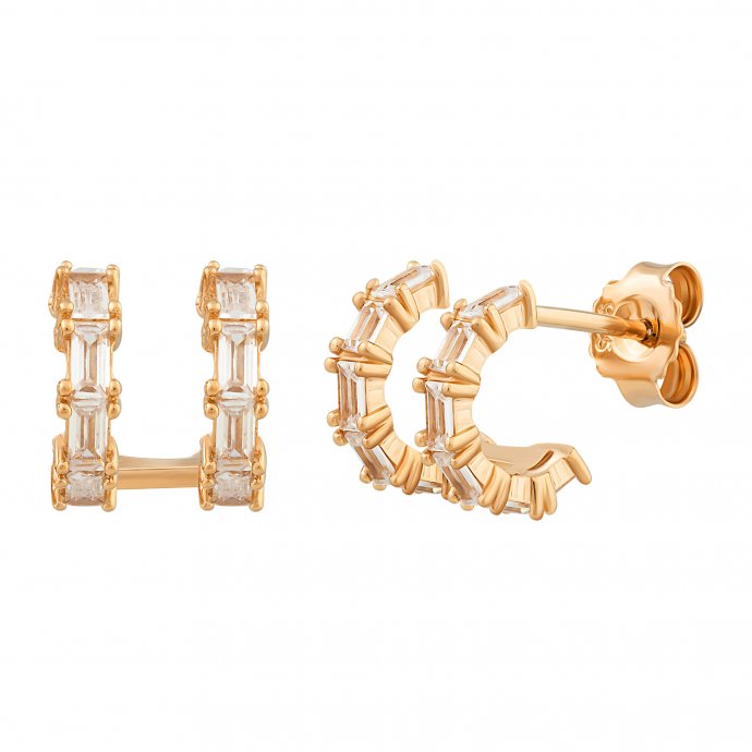 Creole 925 Sterling Silber vergoldet Double Design mit Zirkonia