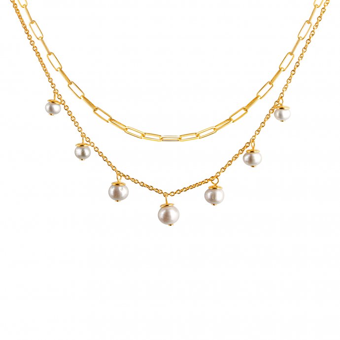 Halskette 925 Silber vergoldet mit Süßwasserzuchtperlen