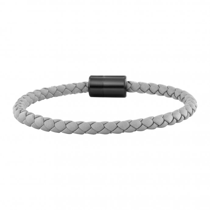 Armband Leder olivenblattgegerbt  grau schwarz