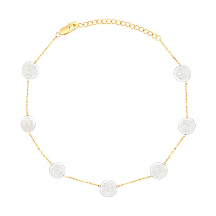 Halskette 925 Silber Choker vergoldet flache Süßwasserzucht Perlen