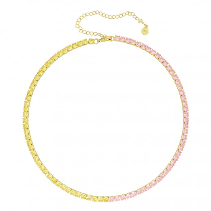 Collier vergoldet mit Zirkonia gelb/pink