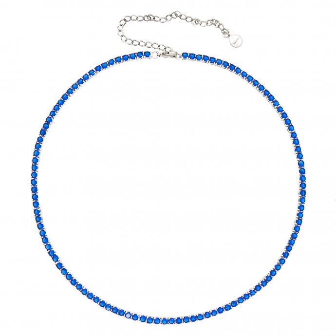 Collier rhodiniert mit Zirkonia blau