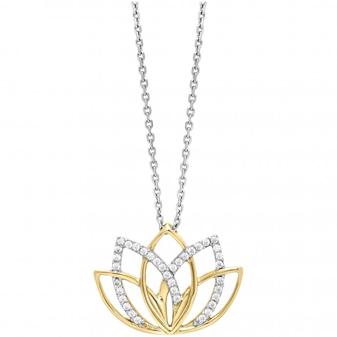 Anhänger mit Kette 925/- Sterling Silber teils vergoldet Lotusblüte Zirkonia