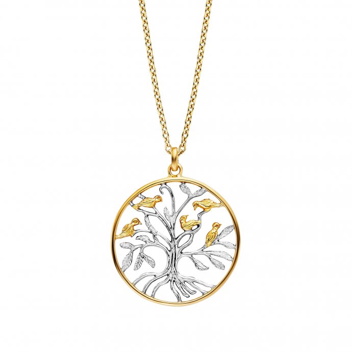 Anhänger mit Kette 925/- Sterling Silber rhodiniert teils vergoldet Lebensbaum