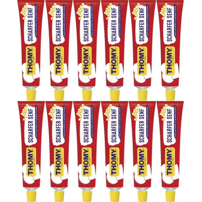 Thomy Senf Scharf extra würziger Klassiker in der Tube 200ml 12er Pack