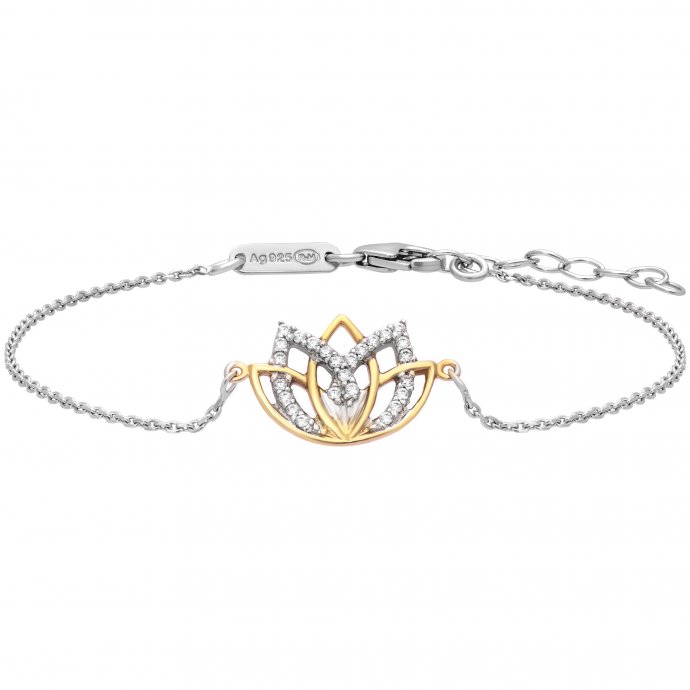 Armband 925 Silber rhodiniert teils vergoldet Lotusblüte Zirkonia